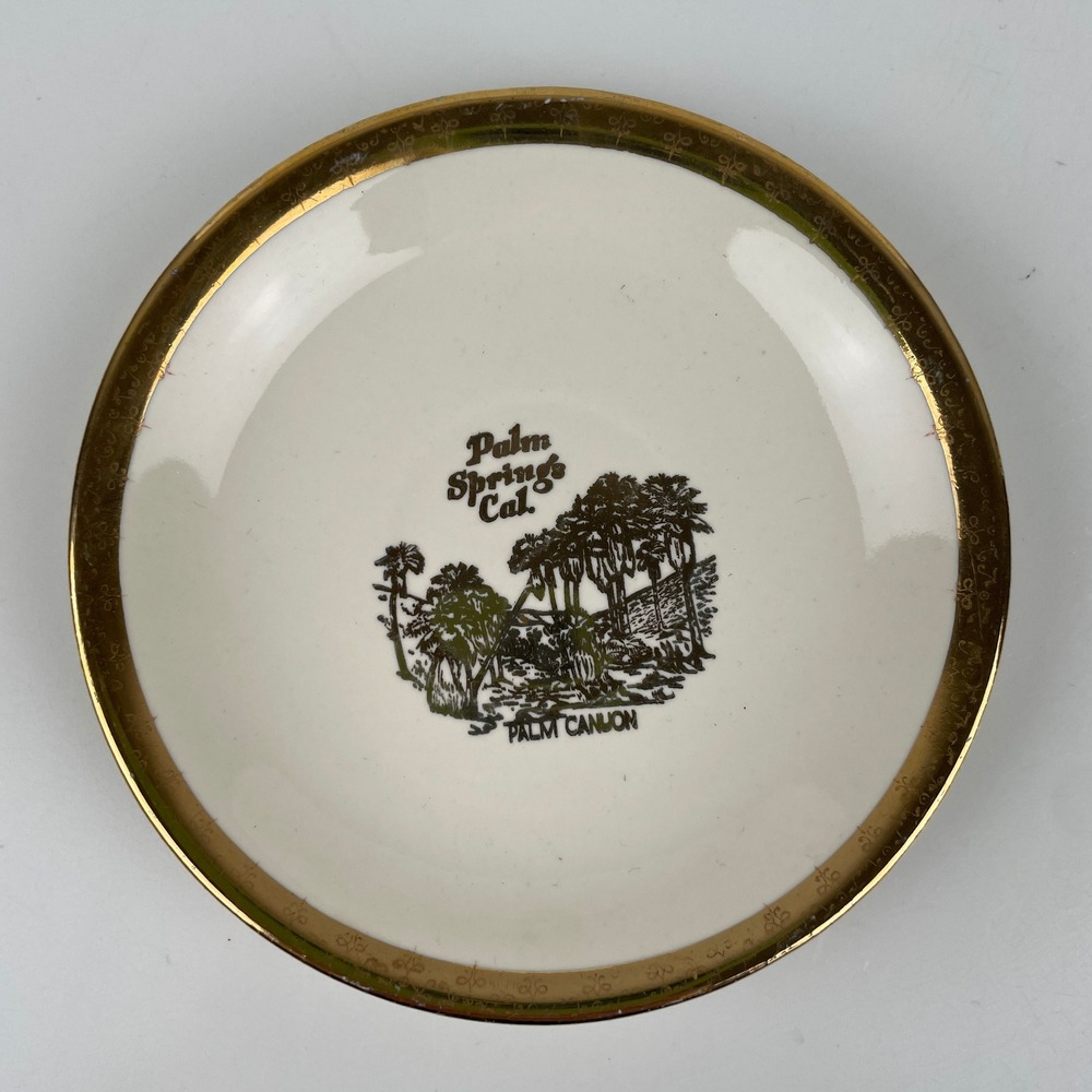 Vintage Sabin Crest-O-Gold Palm Springs Cal Palm Canyon 22K Gold Rim Plate Boho